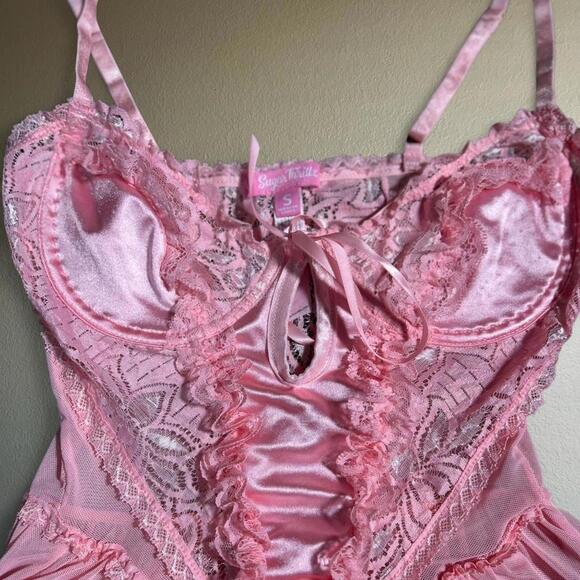 Pink Y2K Fairycore Dolls Kill x Sugar Thrillz Bubblegum Lace Teddy - Picture 2 of 6